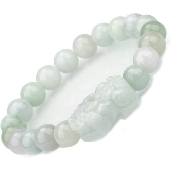 Fengshui Wealth Prosperity Green Jade Pi Xiu Beaded Bracelet for Women Men - Picture 1 of 7